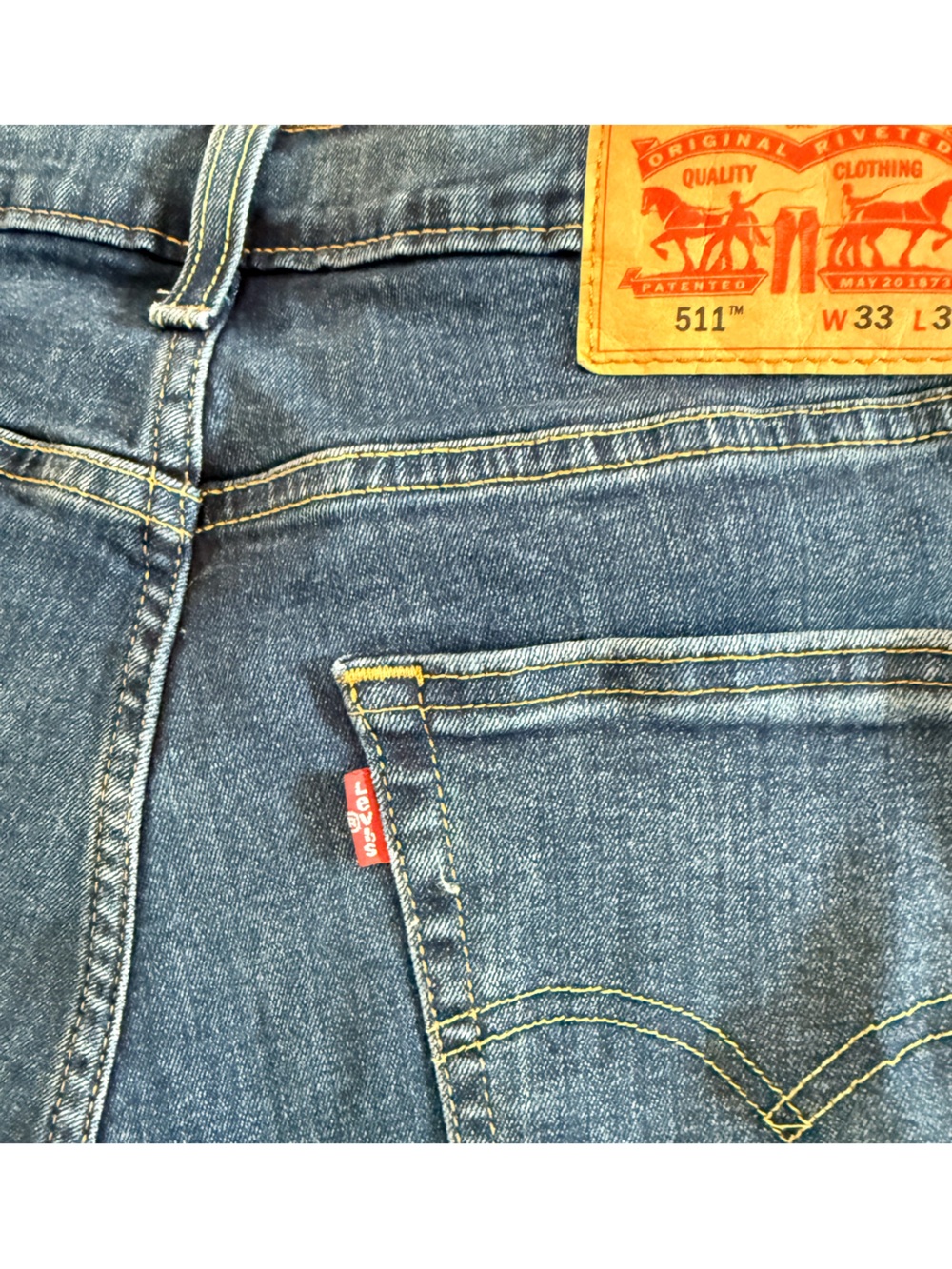 Levi's 511 Slim Fit Mens Stretch Jeans Medium Wash 33x30 Measures 32X29 EC - Picture 7 of 11